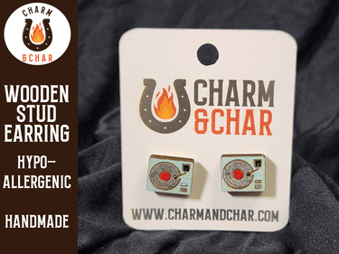 Record Player Wood Stud Earrings - Music Fashion Earring - Stud Earring - Charm and Char